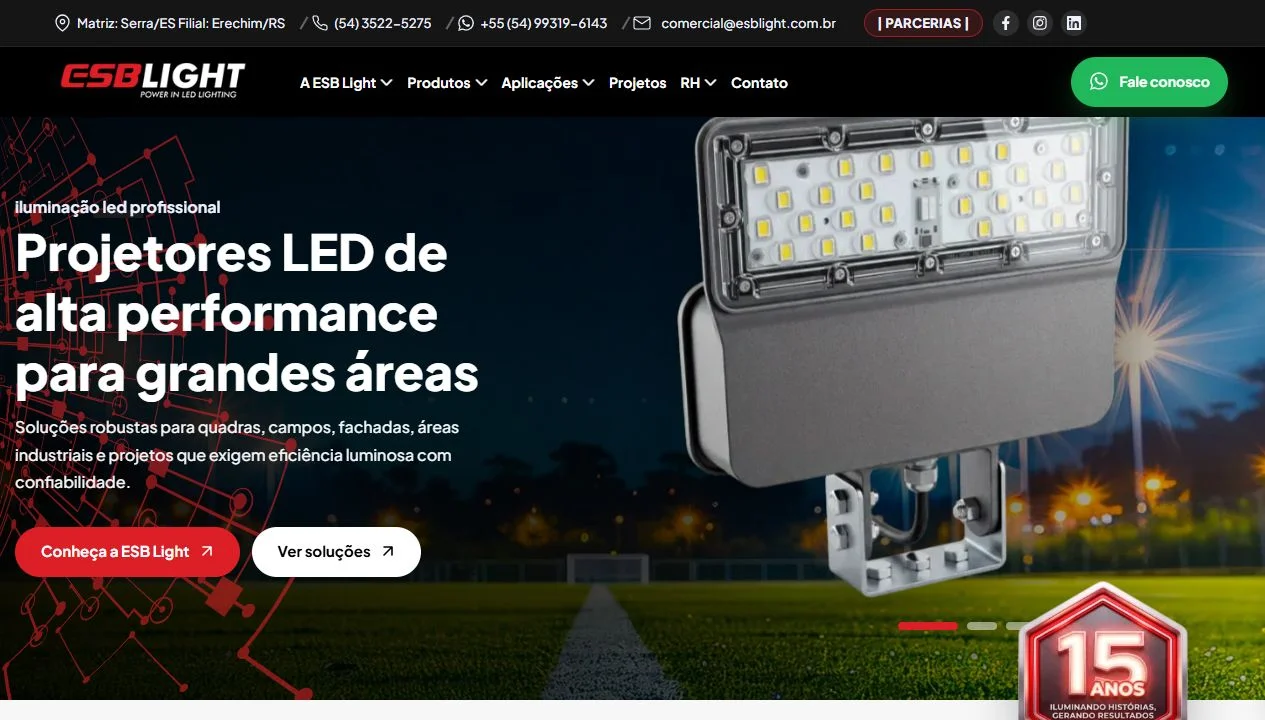 Página inicial do site ESB Light